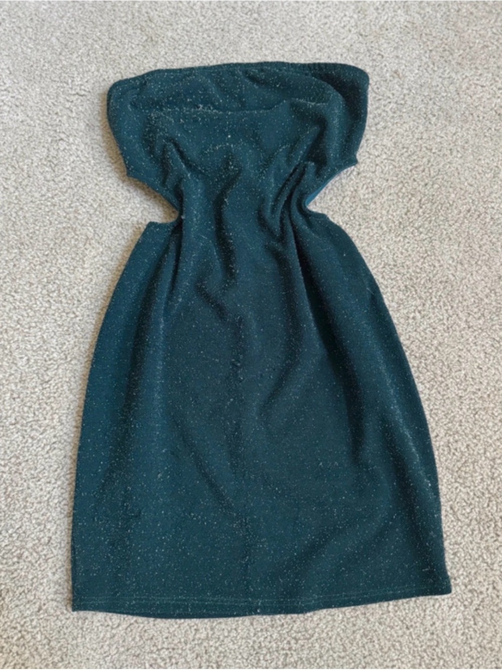 Sparkle Strapless Midi Dress in Dark Tealtube open side cut y2k